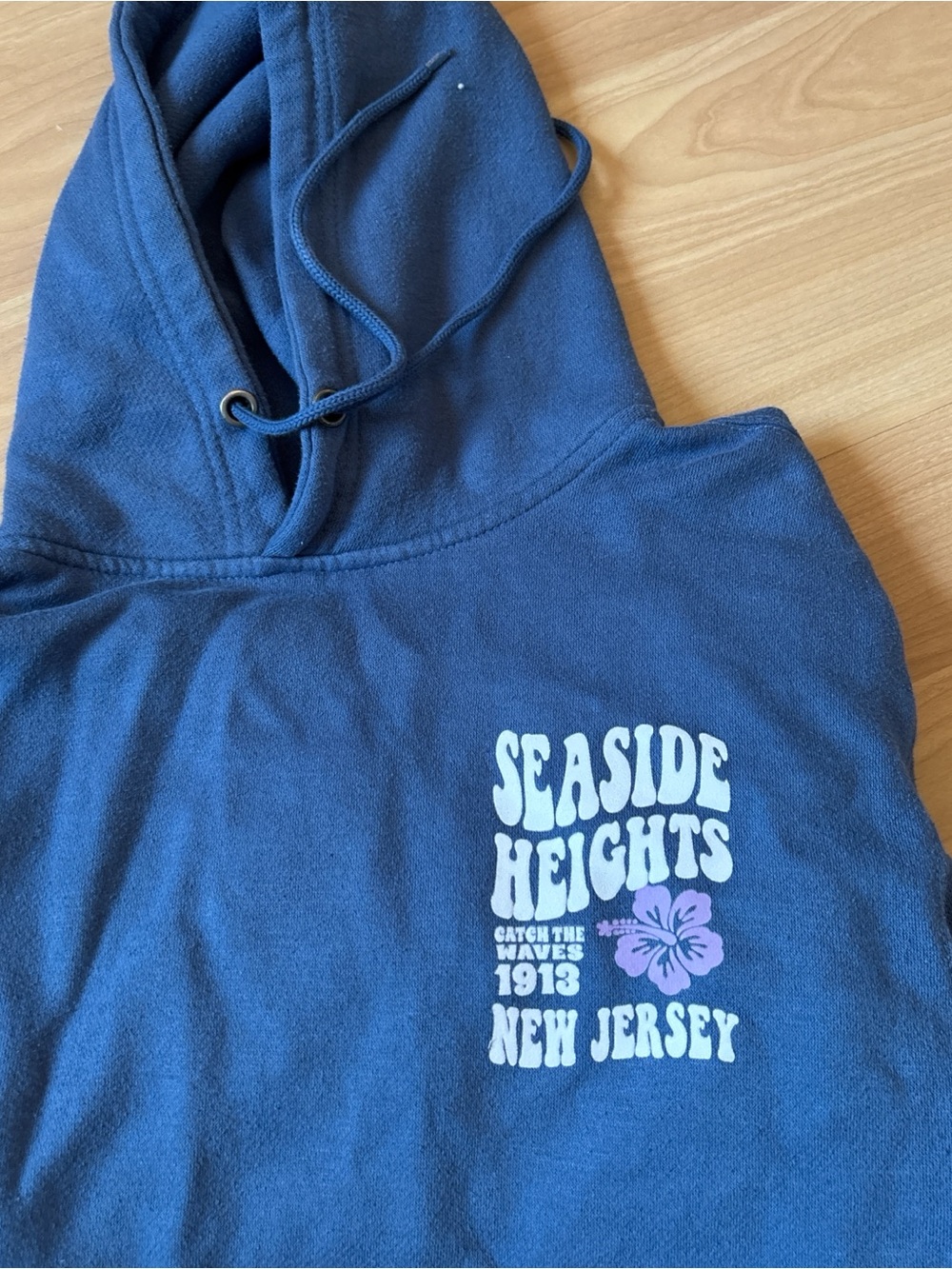 Gildan Navy Blue Hoodie with White and Light Purple Seaside Heights Graphic